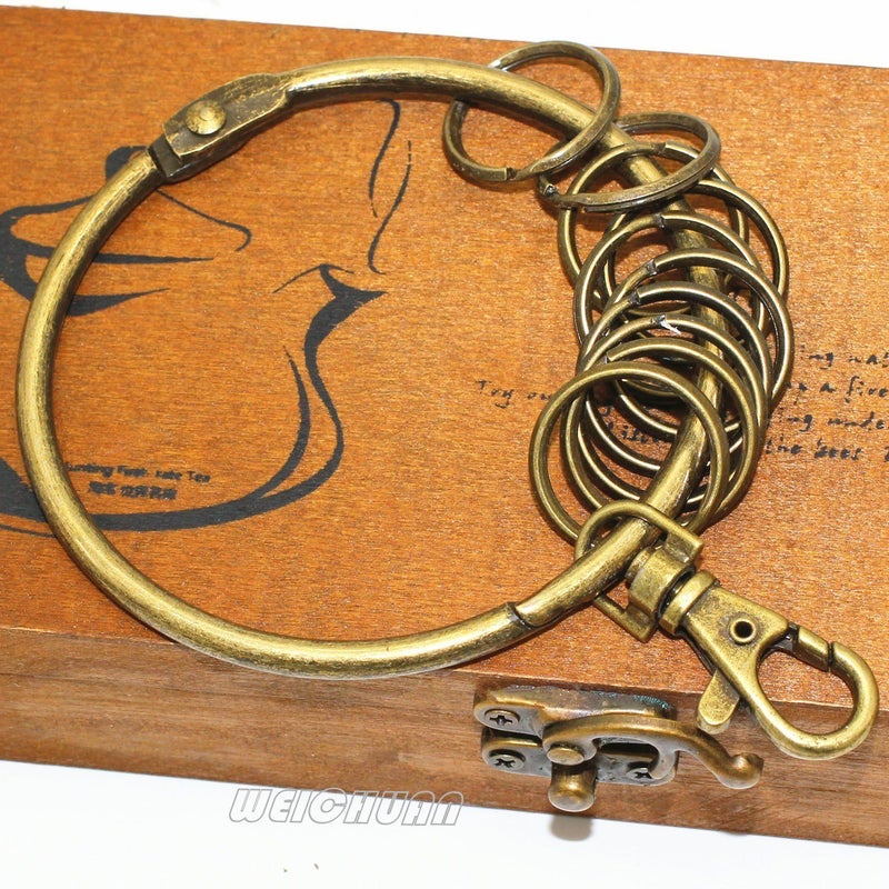 WEICHUAN Metal Antique Bronze Keychain/Key Holder - Large Circular Ring with 10 Small Rings (Pack of 1) - Image 2